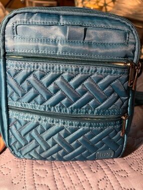Lug Can Can XL RFID Crossbody Bag Teal Quilted Multi Pocket Organizer bag